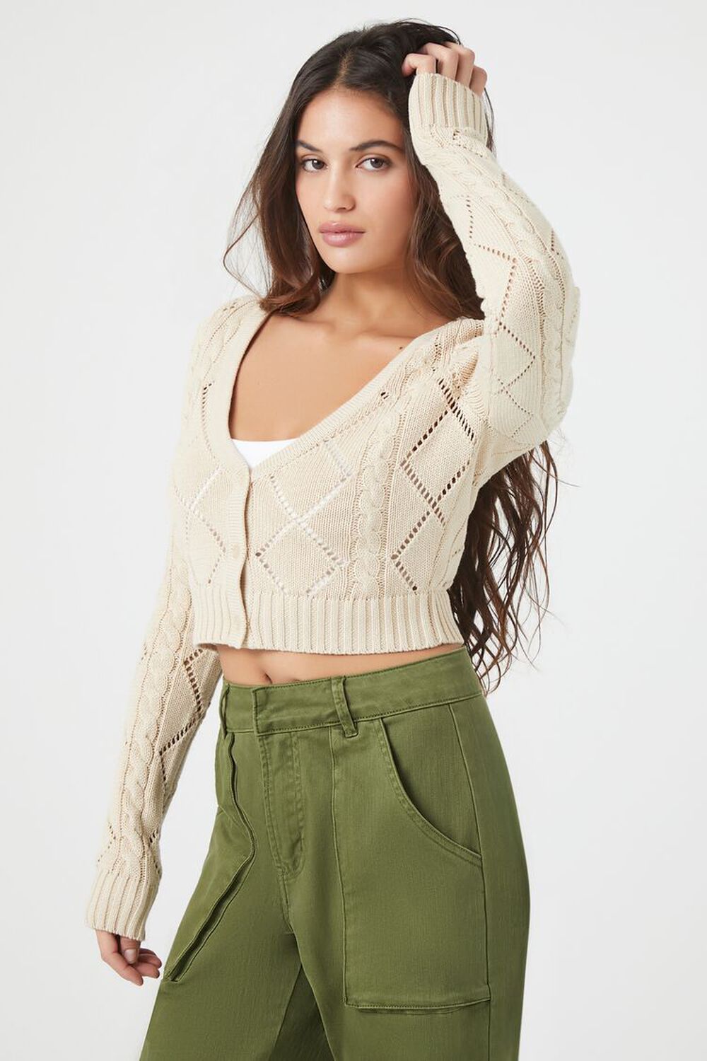 Cropped Pointelle Cardigan Sweater